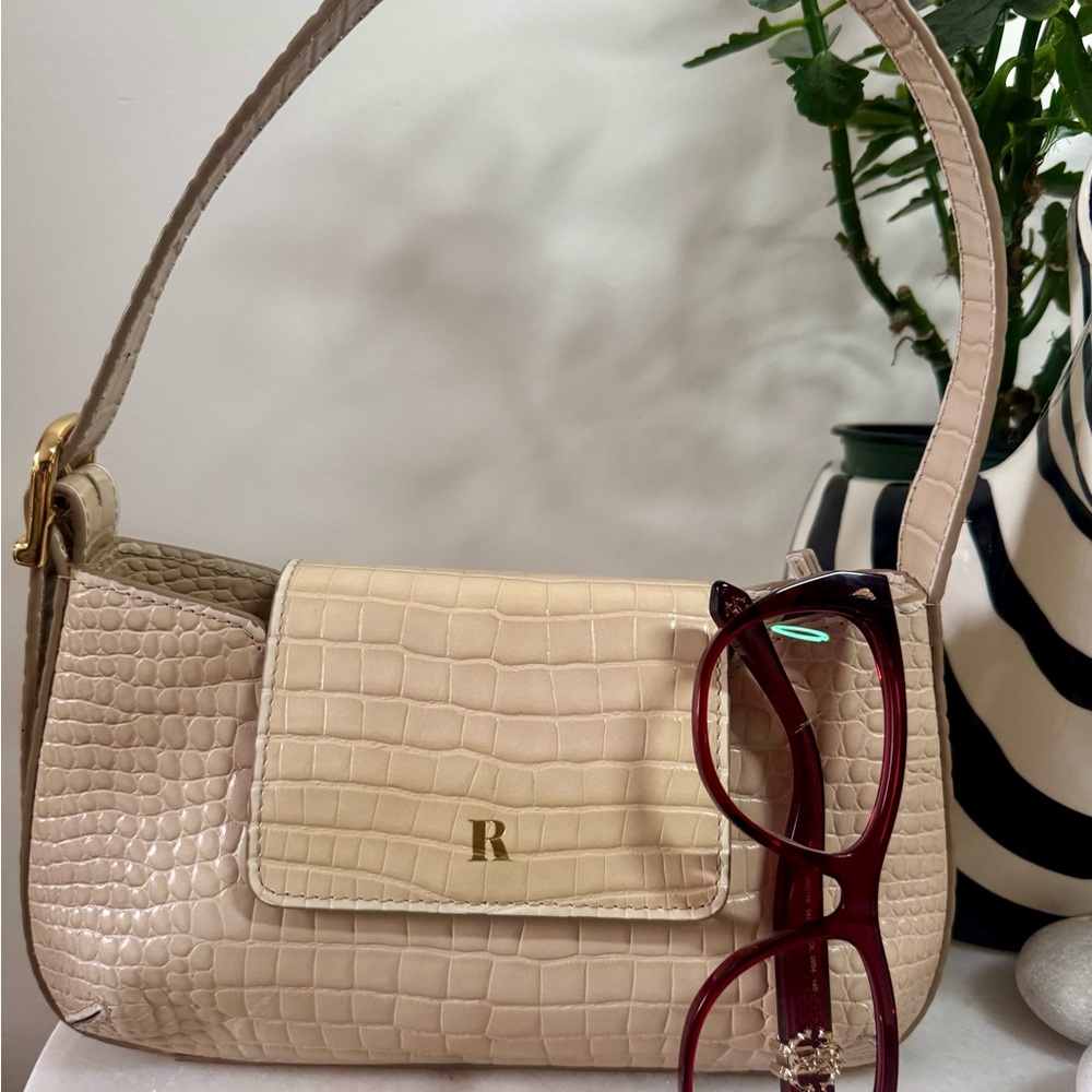 Rouje Croc-Embossed Shoulder Bag in Cream